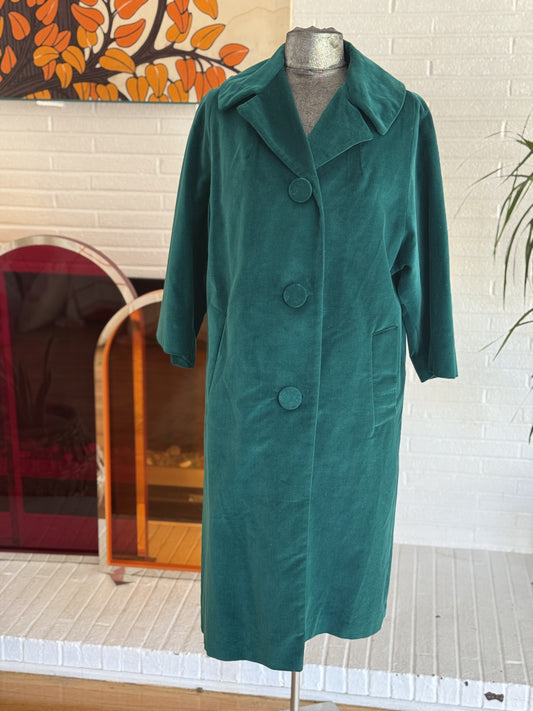 Iconic Vintage Emerald Green Velvet Swing Coat By Marguerite Rubel